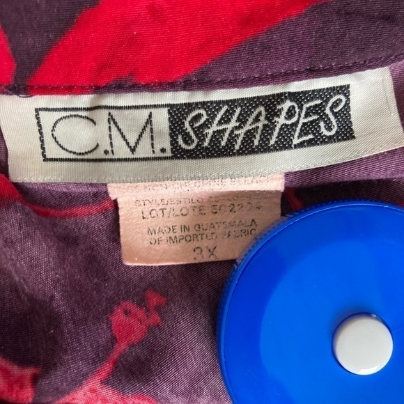 Vintage C.M.Shapes 3X leaves  Print Blouse Gorgeous 1980’s padded shoulders - Picture 8 of 12